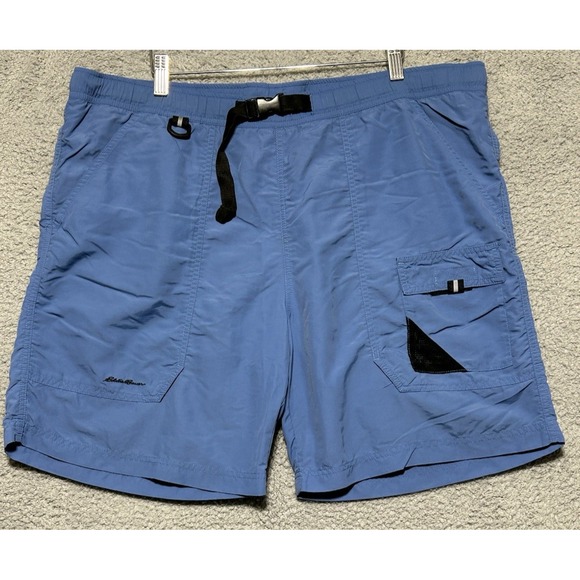 Eddie Bauer Sport Ebtek Blue Shorts Mens Large Mesh Lined Belted Fishing - Picture 1 of 16
